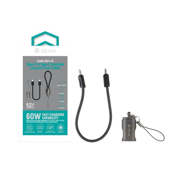 Câble de Charge Porte Clés à Lanière USB-C Vers USB-C Ultra 10 (1pc) - DEVIA