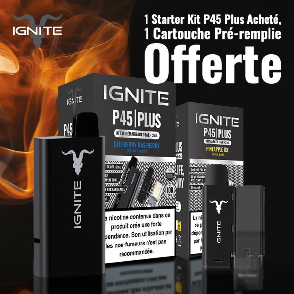 1 Starter Kit P45 Plus Blueberry Raspberry Acheté, 1 Cartouche Pré-remplie Pineapple Ice Offerte - Ignite [Offre]