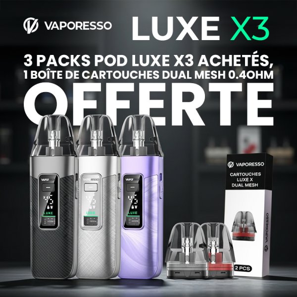 3 Packs Pod Luxe X3 Achetés, 1 Boîte de Cartouches Dual Mesh 0.4ohm Offerte - Vaporesso [Offre]