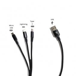 Cable USB 3 in 1 - Type C / Micro Usb / Lightning 125 cm 2.8A